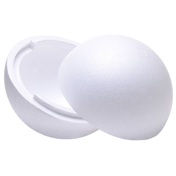 Polystyrene ball, white color, diameter 14.5 cm, 2 halves